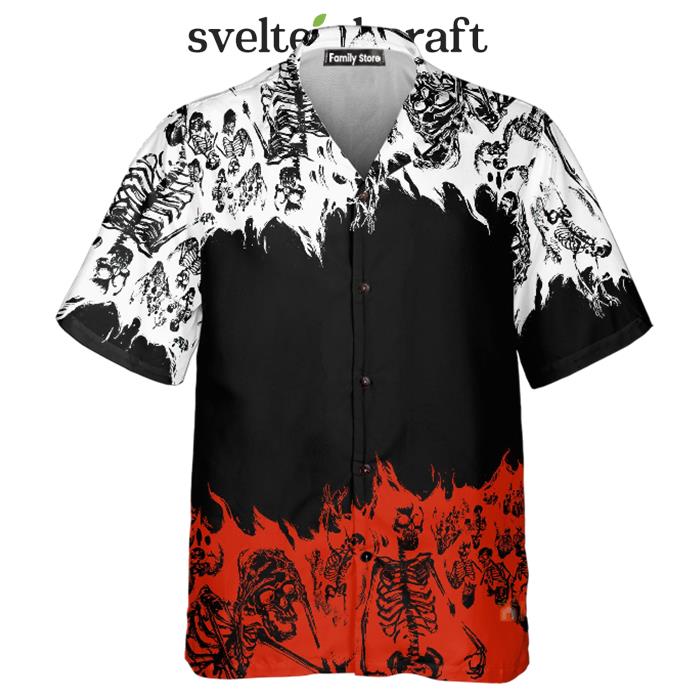 Skeleton Colorblock Print Hawaiian Shirt