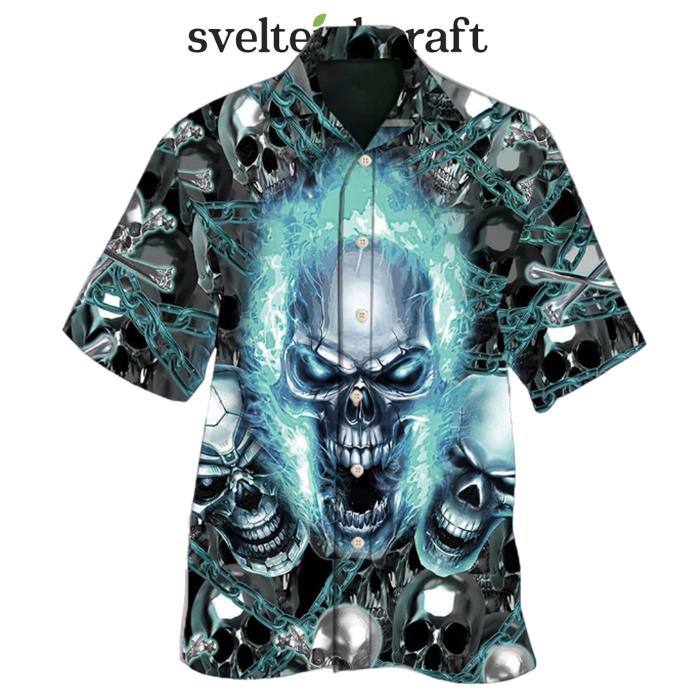 Skull Blue Flame Screaming Hawaiian Shirt