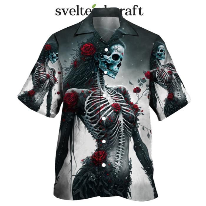 Skull Love Darkness Beauty With Roses Hawaiian Shirt