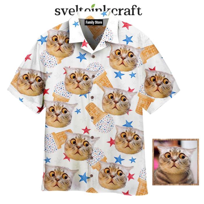 Surprised Cat Thinking About Ice Cream Custom Hawaiian Shirt