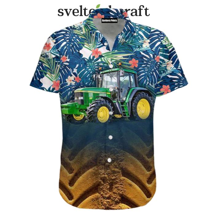 Tractor Blue Leaf Hawaiian Shirt