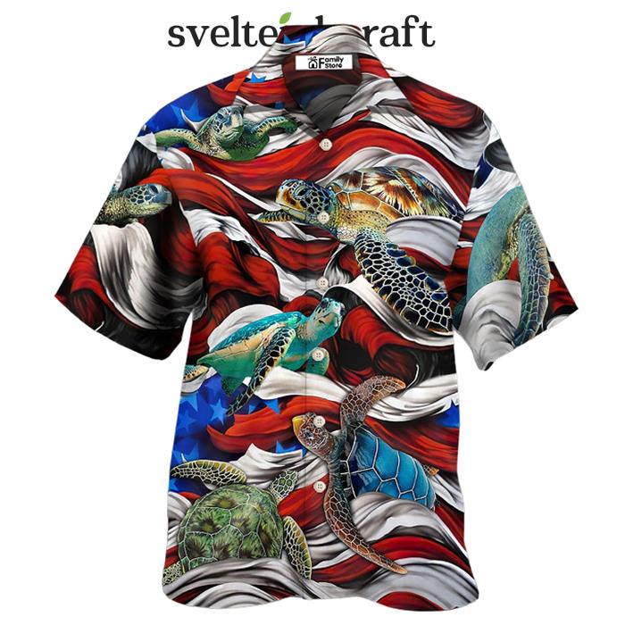 Turtle Independence Day Swimming In The American Flag Hawaiian Shirt